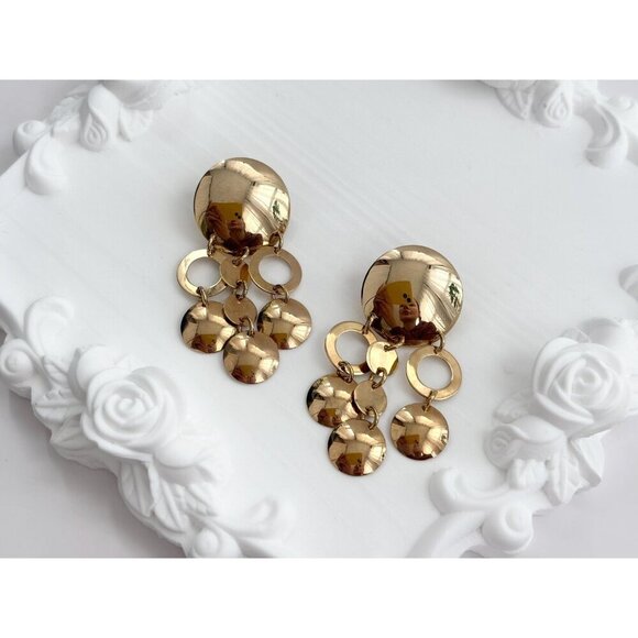 Sandy Baker Sterling Silver Vintage Gold T Vermeil Chandelier Earrings - Picture 4 of 10